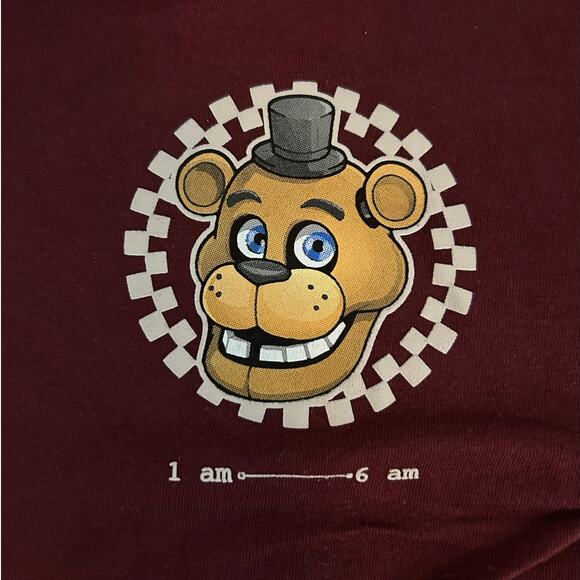 FIVE NIGHTS at FREDDY'S Graphic Tee NEW Maroon LS Unisex Size XS(4/5) - Picture 2 of 5